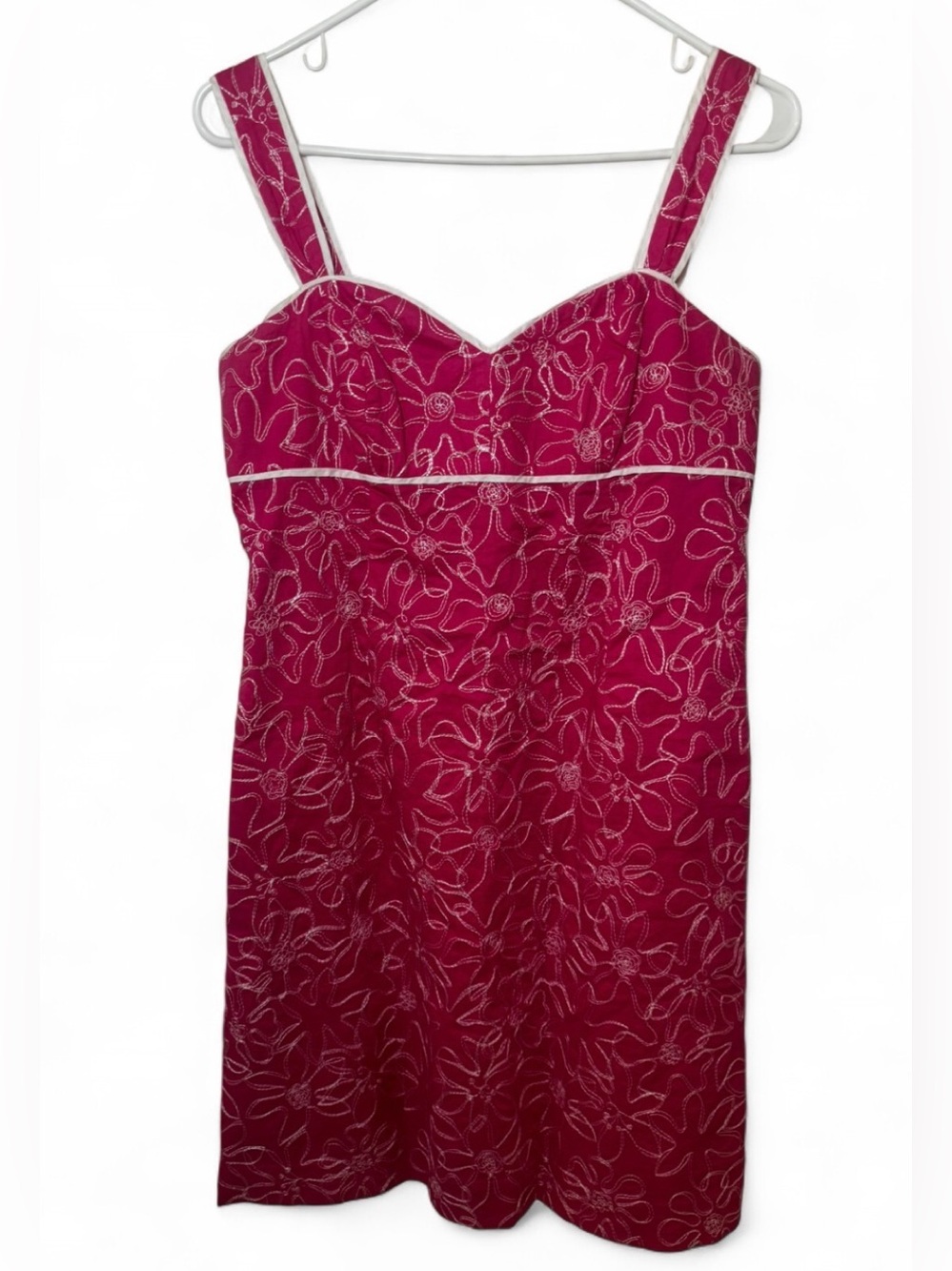 Lilly Pulitzer Pink Floral Embroidered Cotton Shift Dress Sweetheart Neck Size 6